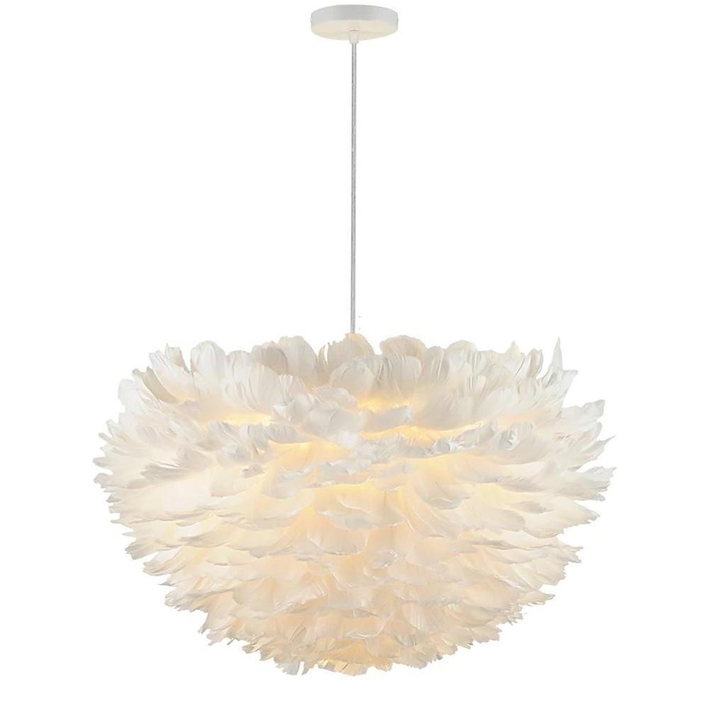 Pink feather pendant light offers luxury and charm. Perfect for contemporary rooms needing a statement ceiling lamp.