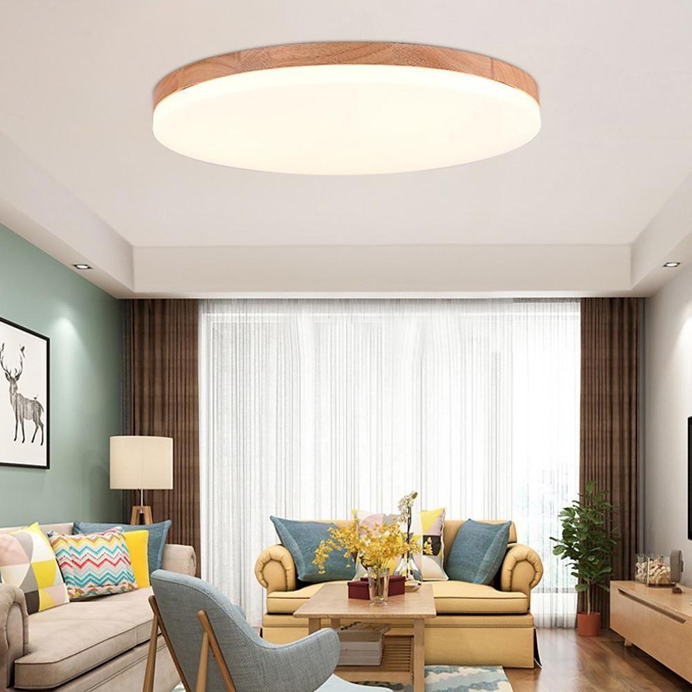 Circular Minimalist Flush Mount Dining Room Light Wood Acrylic LED Ceiling Lights