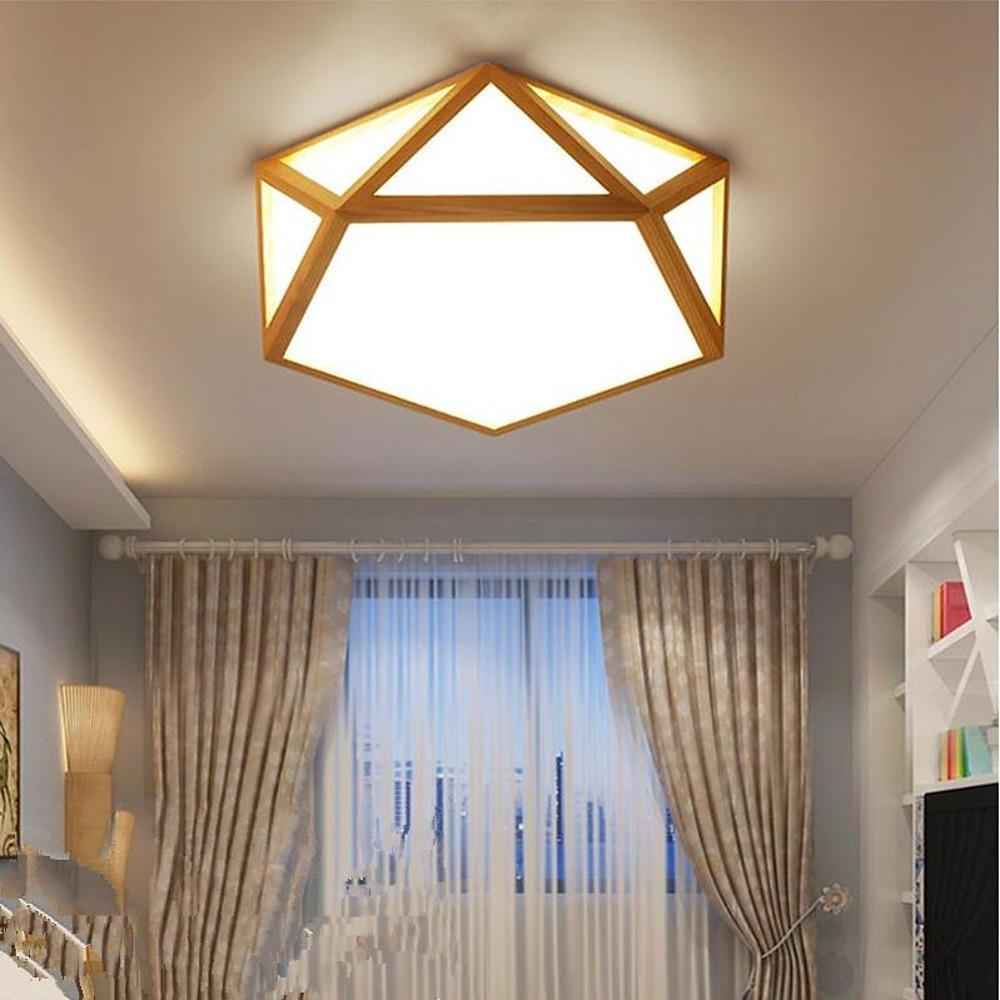 17'' LED 1-Light Geometric Shapes Flush Mount Lights Modern LED Wood Bamboo Acrylic Dimmable Ceiling Lights-dazuma