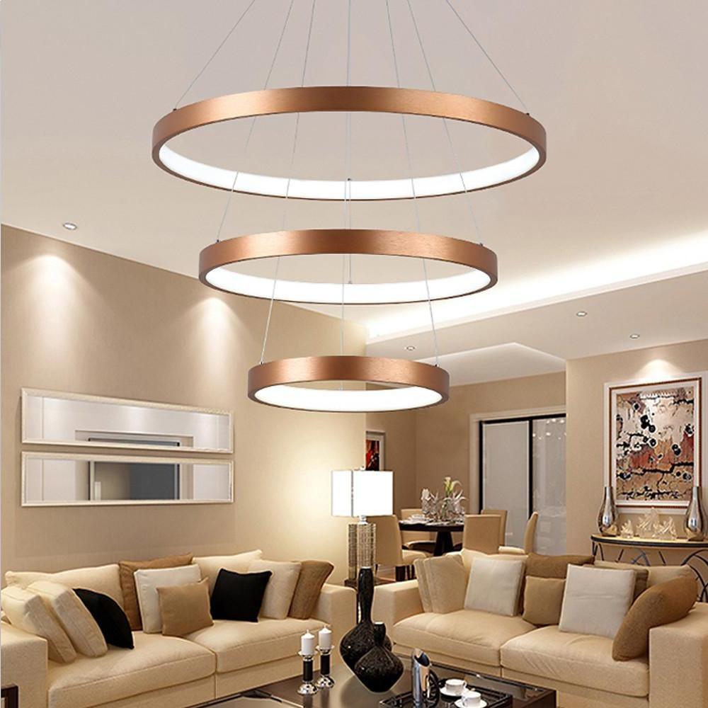 Acrylic Bronze 3 - Tier Ring Chandelier Dimmable LED, 59" Adjustable Pendant Lights
