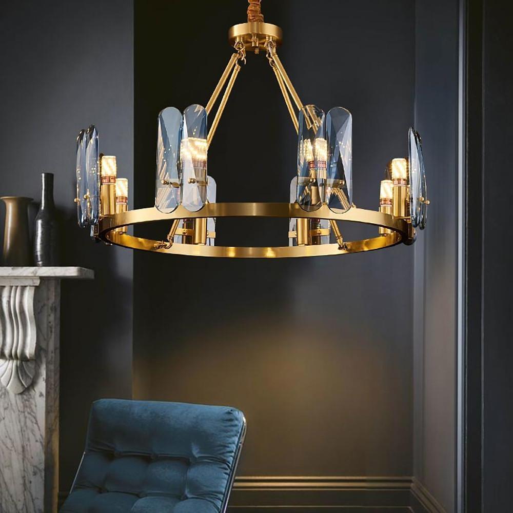 8 - light LED Circular Glass Copper Nordic Chandelier Pendant Lighting