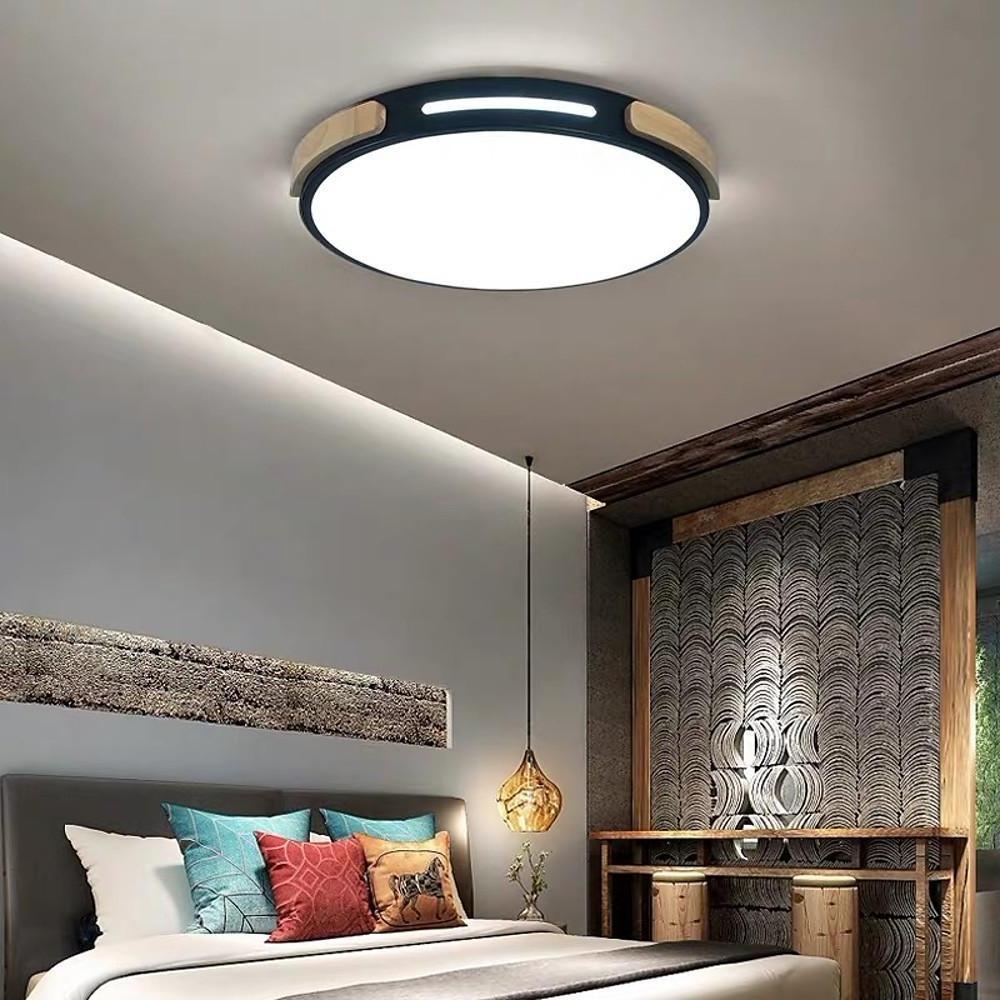 17'' LED 1-Light Lantern Desgin Flush Mount Lights Modern Metal Acrylic Wood Bamboo Lantern Design