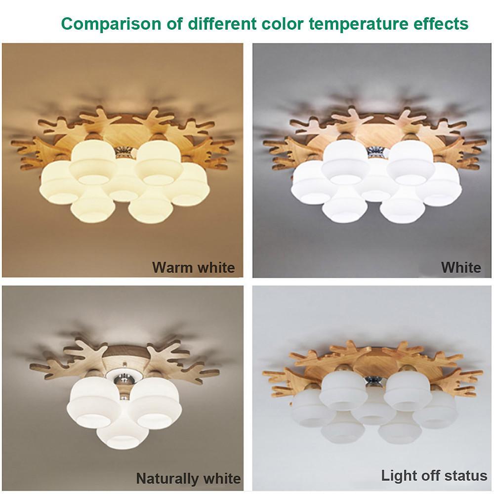 Globes Cluster Modern Wood Glass LED Flush Mount Ceiling Lights for Bedroom