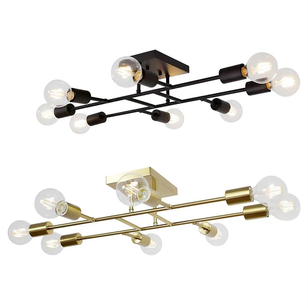8 - Light Antique Brass Vintage LED Semi Flush Mount Ceiling Light