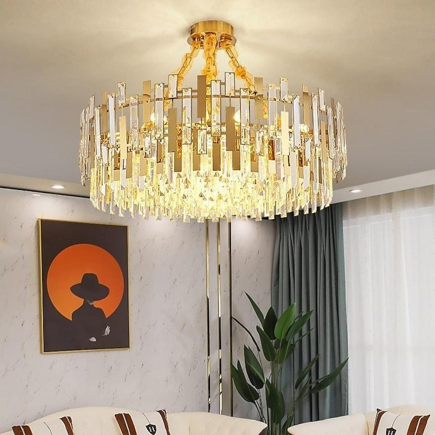 Queen Golden Crystal Chandelier - Modern Luxury, 9/12/17 Lights, Adjustable Height, 110 - 120V