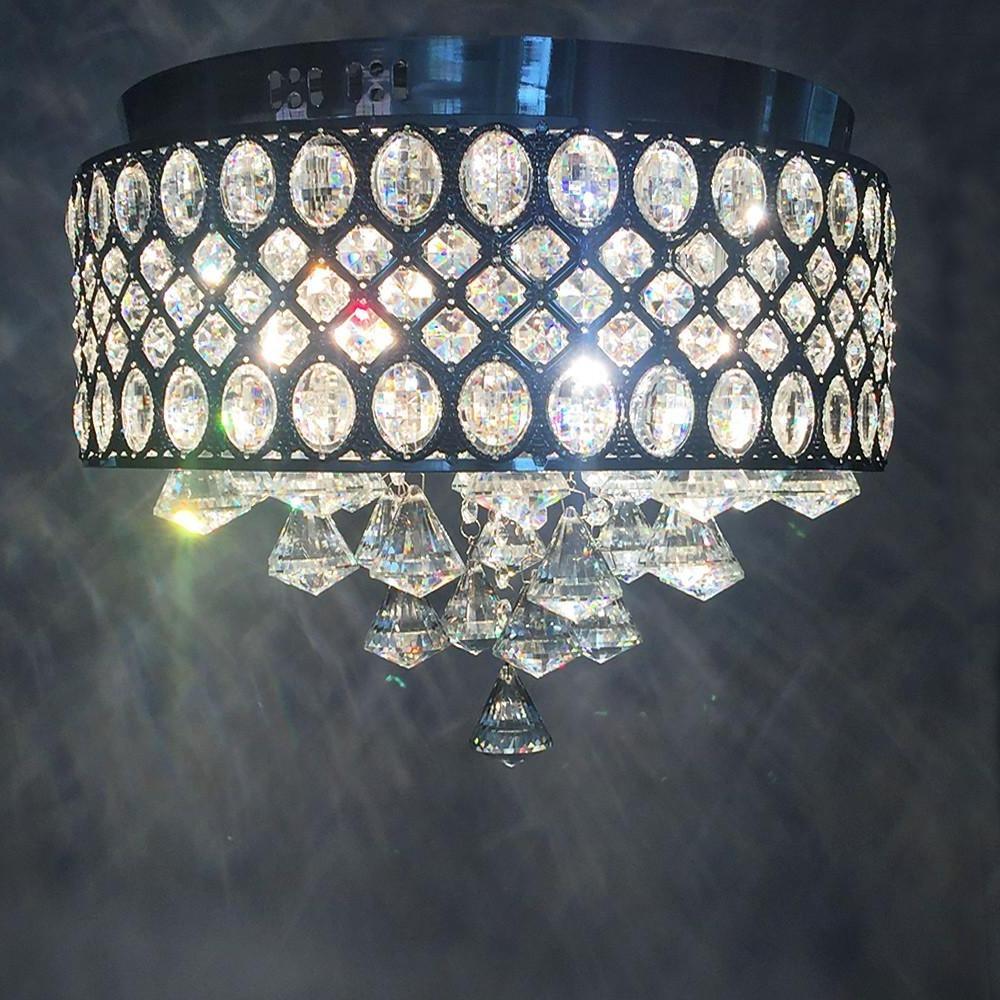 4 - Light Drum Shaped Crystal Metal Modern Flush Mount Lighting Chandelier