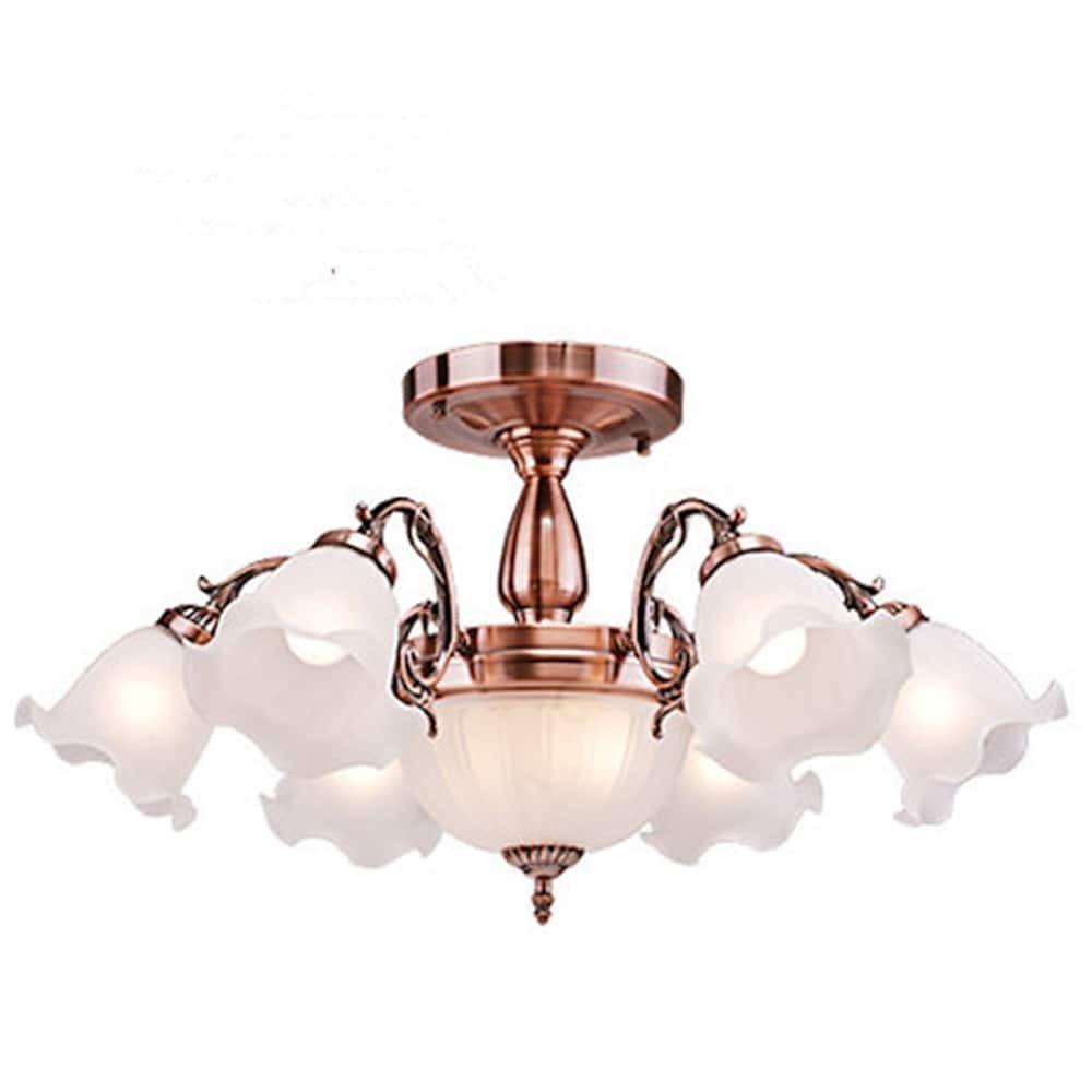 LED 8-Light Mini Style Flush Mount Lights Traditional Classic Metal Glass Candle-style Chandeliers-dazuma