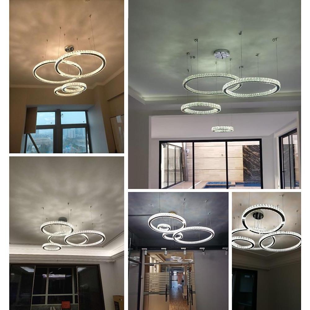 31'' LED 4-Light Line Design Circle Design Dimmable Geometric Shapes Unique Design Pendant Light LED Artistic Stainless Steel Crystal Minimalist Island Linear Fashion Layered Stylish Classic Modern Style Formal Style Artistic Style Pendant Lights