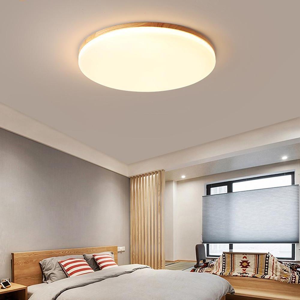 Circular Minimalist Flush Mount Dining Room Light Wood Acrylic LED Ceiling Lights