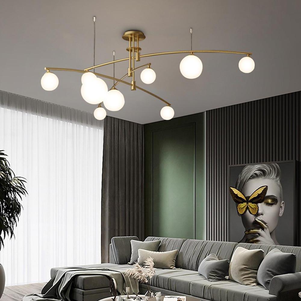 Curved Line Design 9 - light Glass LED Gold Modern Chandeliers Ceiling Lights
