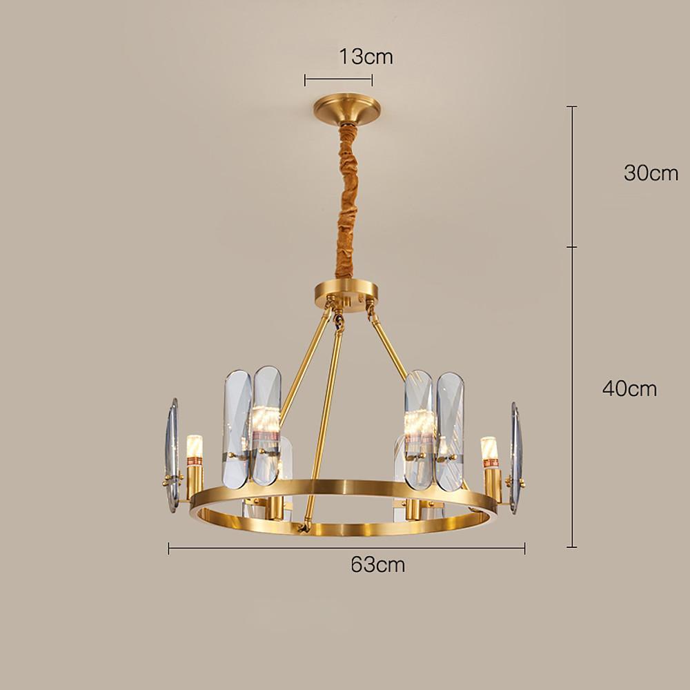 8 - light LED Circular Glass Copper Nordic Chandelier Pendant Lighting