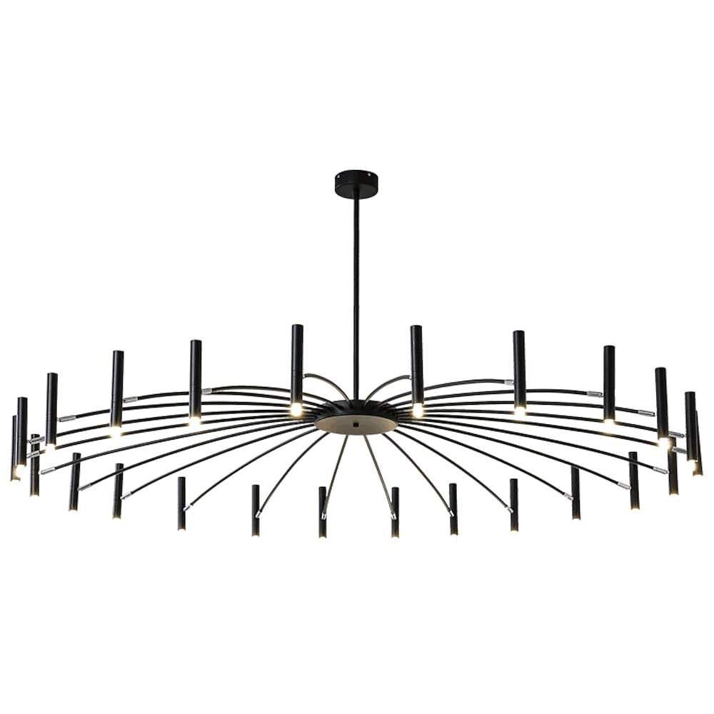 Modern 24 - light Streamlined Round Chandelier - 24 LED Bulbs, 63'' Dia, Adjustable Height, Black Finish