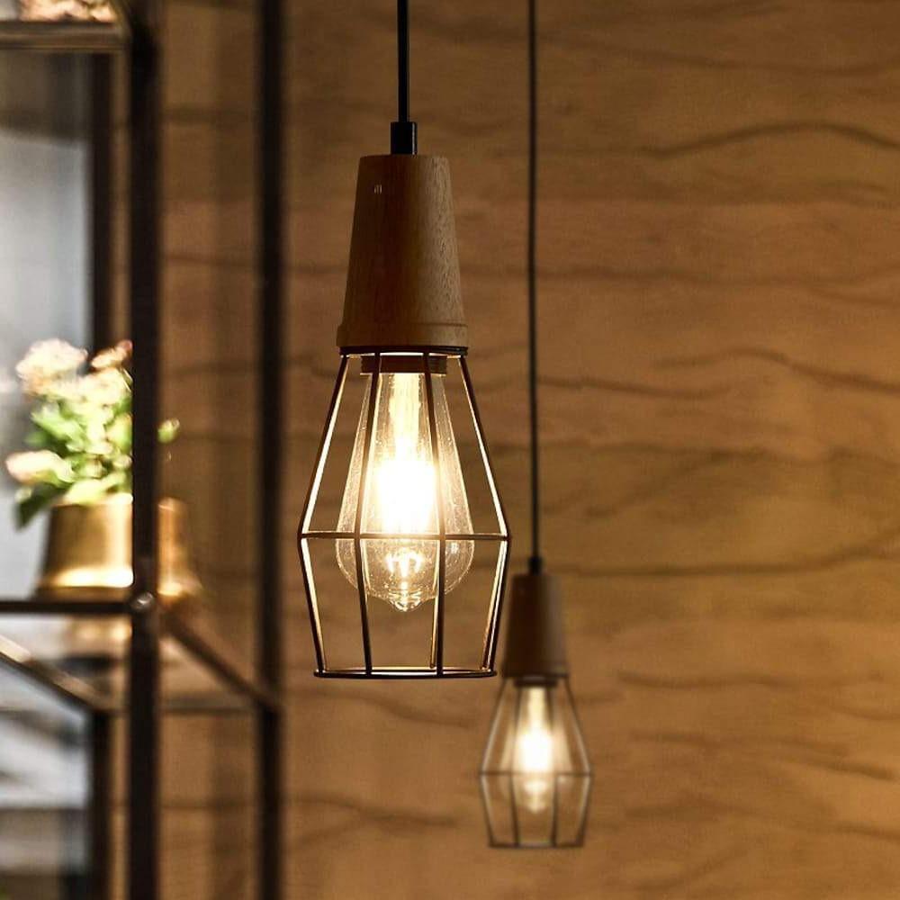 Antique Lantern Pendant Light Vintage Metal Wood LED Ceiling Light