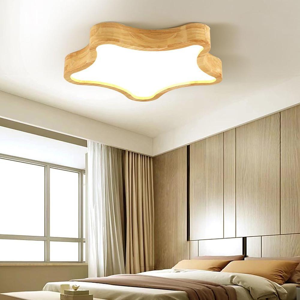17'' LED 1-Light Dimmable Flush Mount Lights Nordic Style Modern Wood Bamboo Plastic Dimmable Ceiling Lights-dazuma