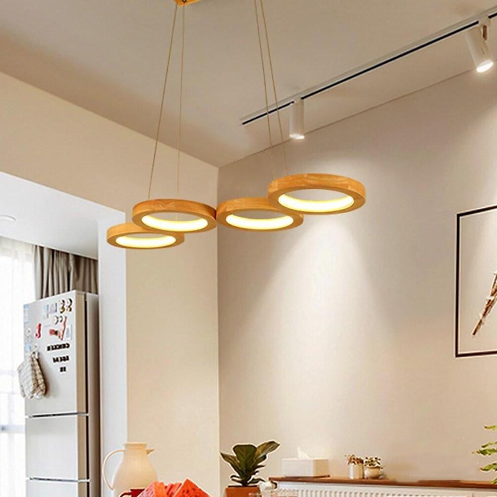 4 Circle Light Modern Wood Acrylic Design Pendant Lighting LED Kitchen Lighting Dining Room Lighting Ceiling Light