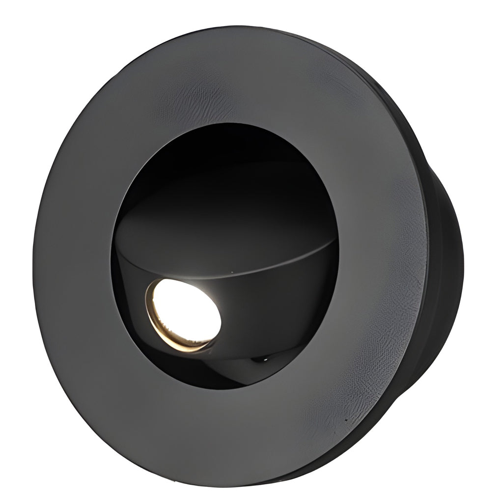 Round black recessed led reading lamp product displayed on white background.