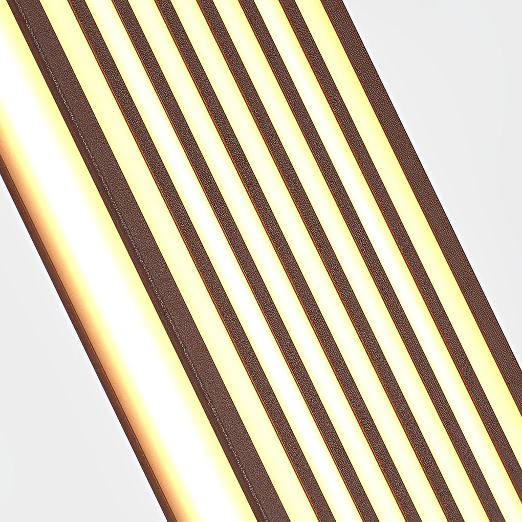 Close-up detail of slatted design on rectangle LED outdoor wall light