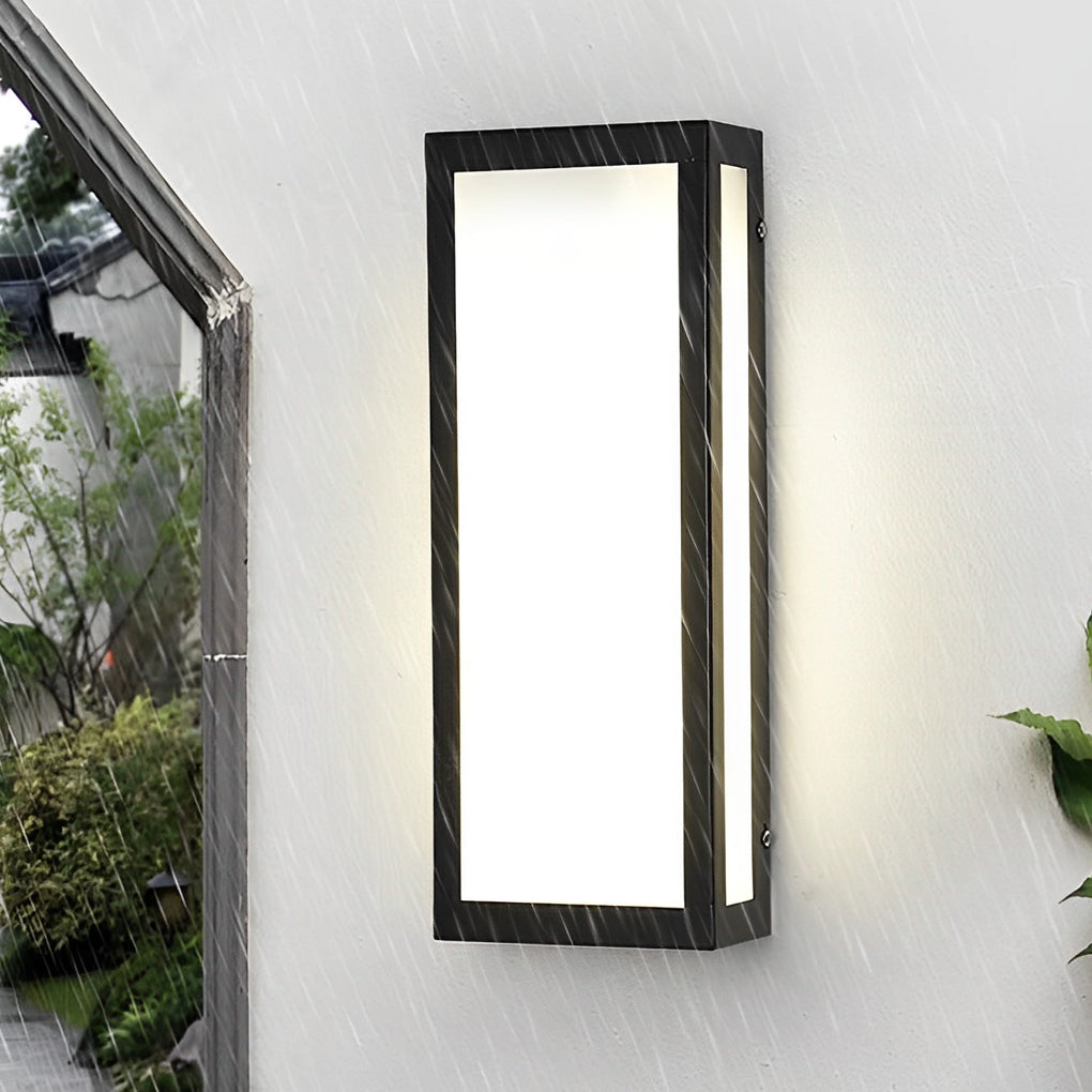 Rectangle outdoor wall lighting illuminating modern outdoor patio area.