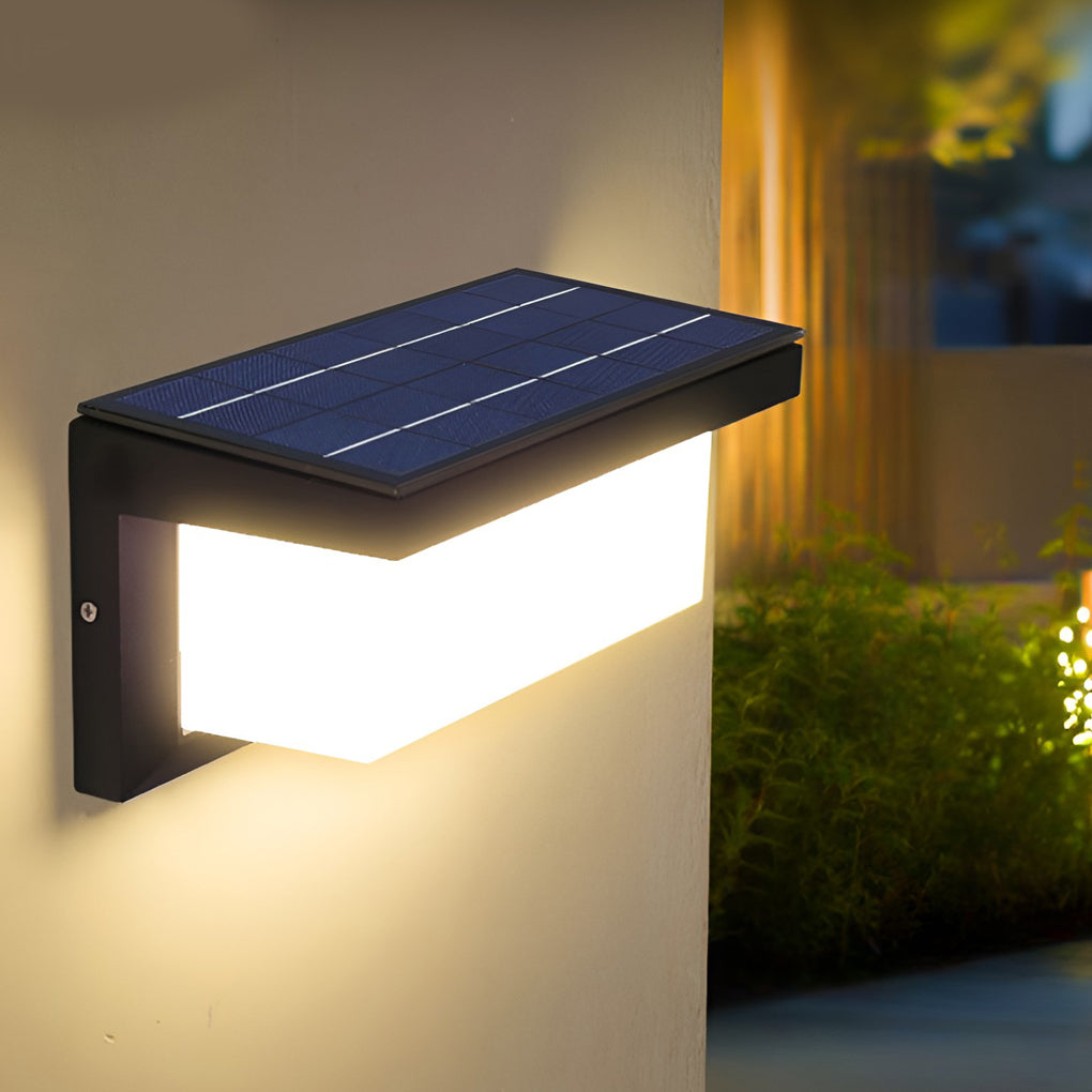 Rectangular outdoor wall lights providing elegant illumination for a contemporary garden.