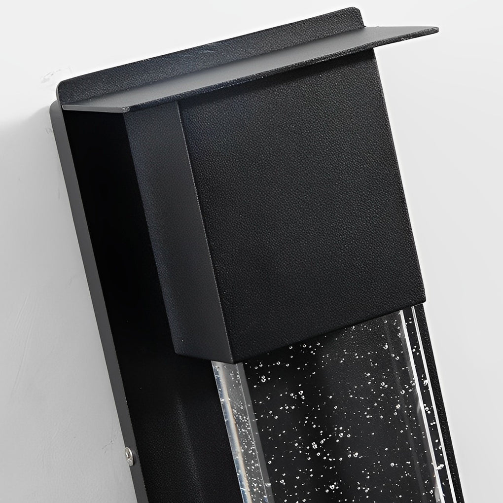 Side angle view of rectangular outdoor wall lights highlighting slim profile and glass texture.
