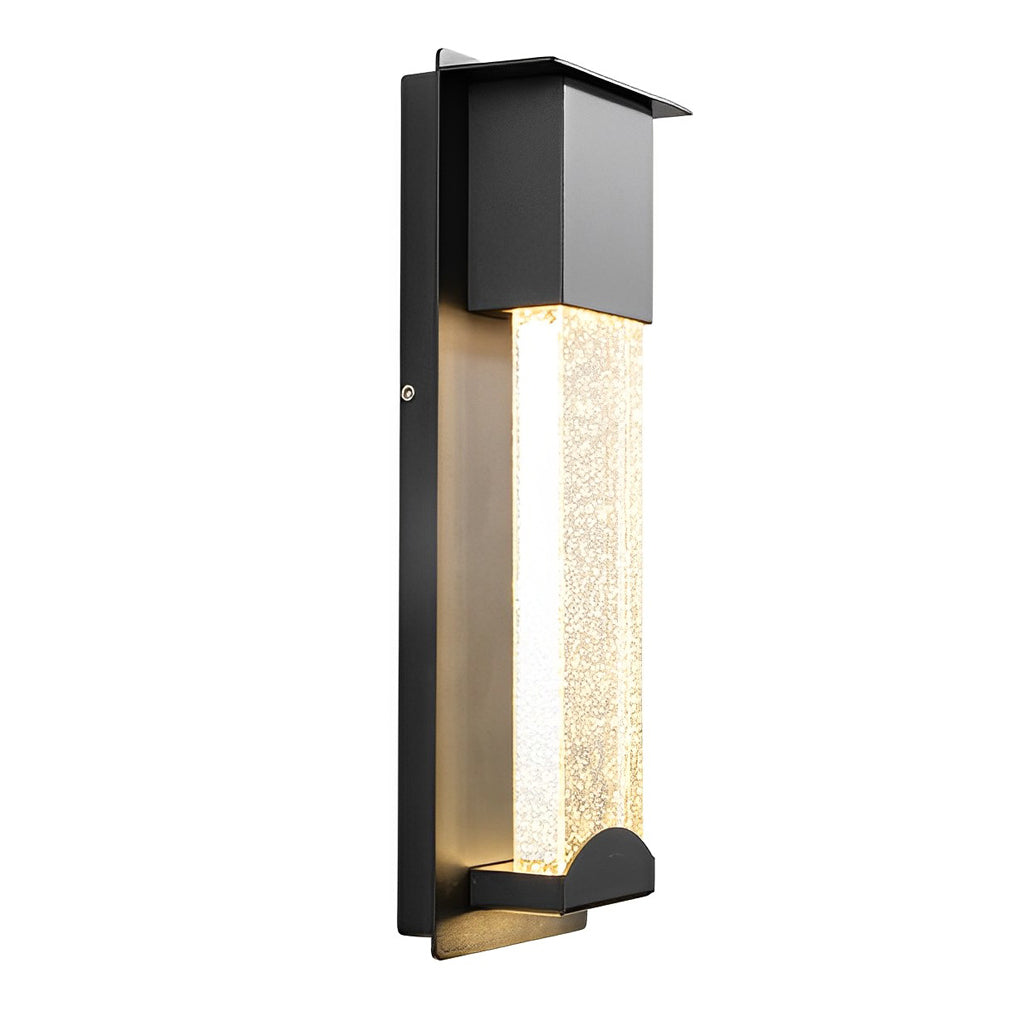 Single rectangular outdoor wall lights product image with black frame and textured glass diffuser.