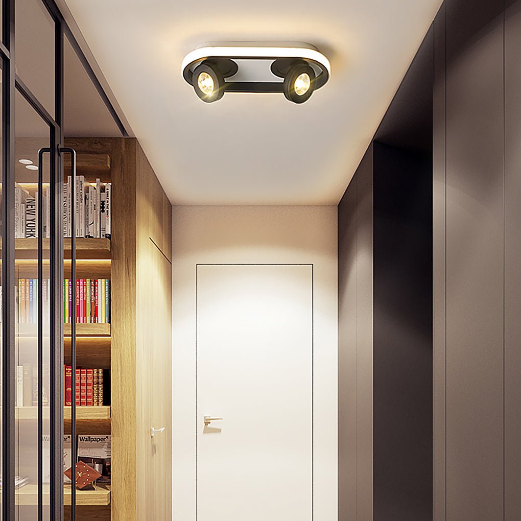 Rectangular Strip Flush Mount Kitchen Lighting Ceiling Light with Adjustable 2 Spotlight - Dazuma