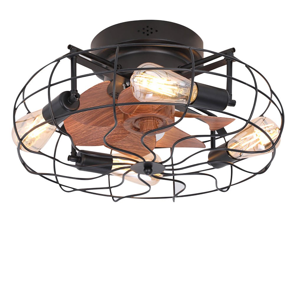 Retro Cage Industrial Remote Control Timing Three Speed Regulation Ceiling Fan Lamp - Dazuma