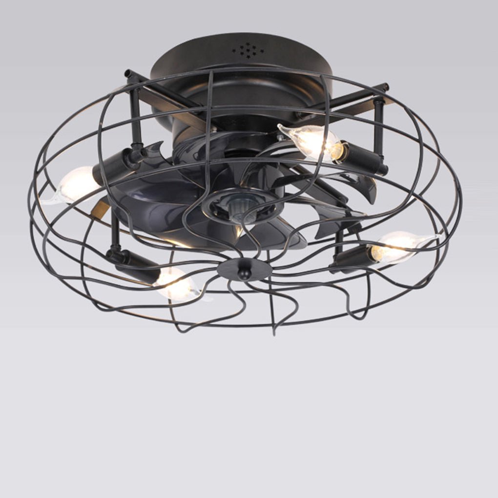 Retro Cage Industrial Remote Control Timing Three Speed Regulation Ceiling Fan Lamp - Dazuma