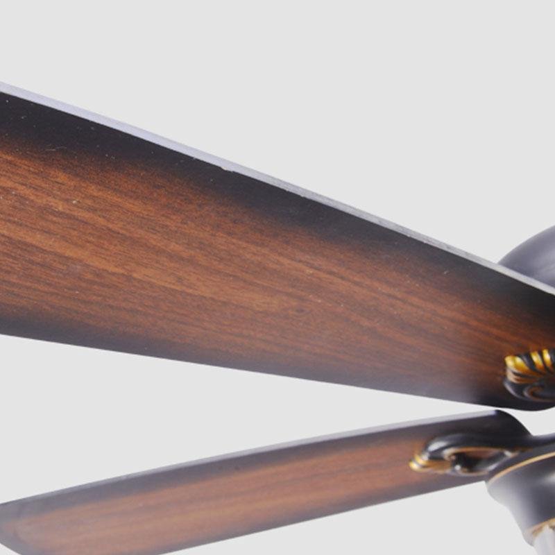 Retro ceiling fan light wooden blade detail showing natural wood grain finish.