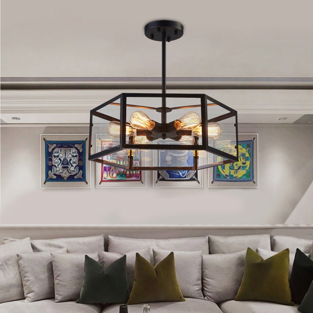 Retro Creative Geometric Hexagonal Glass LED Ceiling Light for Cafe Restaurant - Dazuma