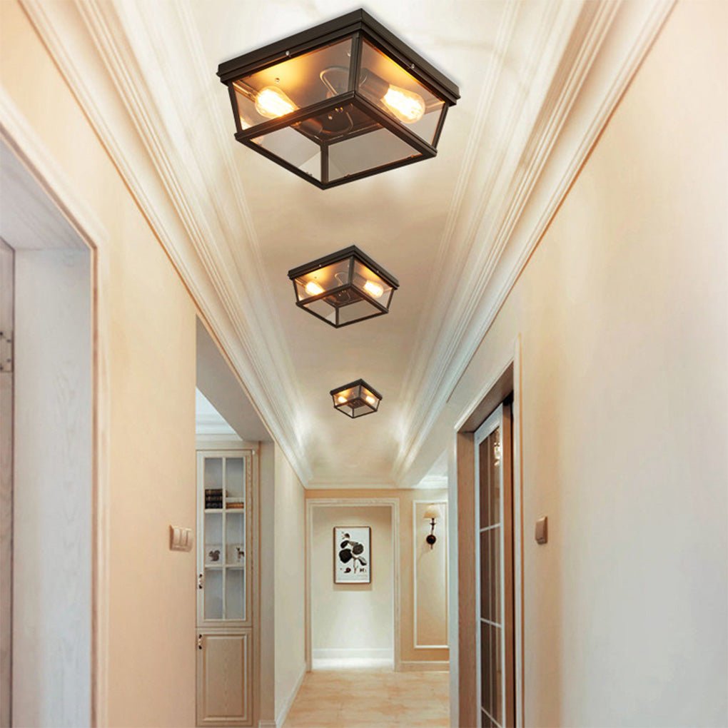 Retro industrial double head ceiling lamp for a protected corridor
