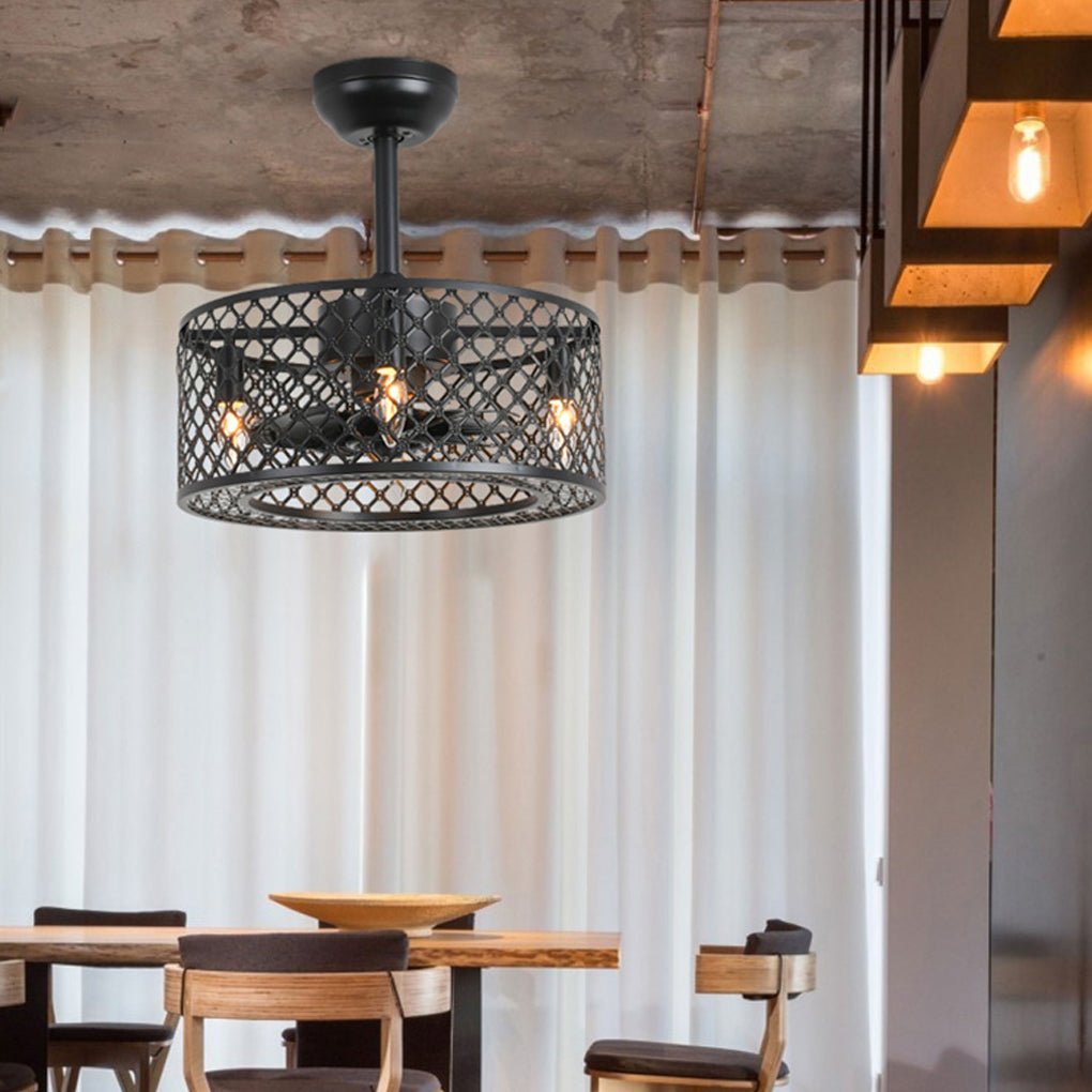 Retro Industrial Style Unique Iron Ceiling Fan Light with Remote Control