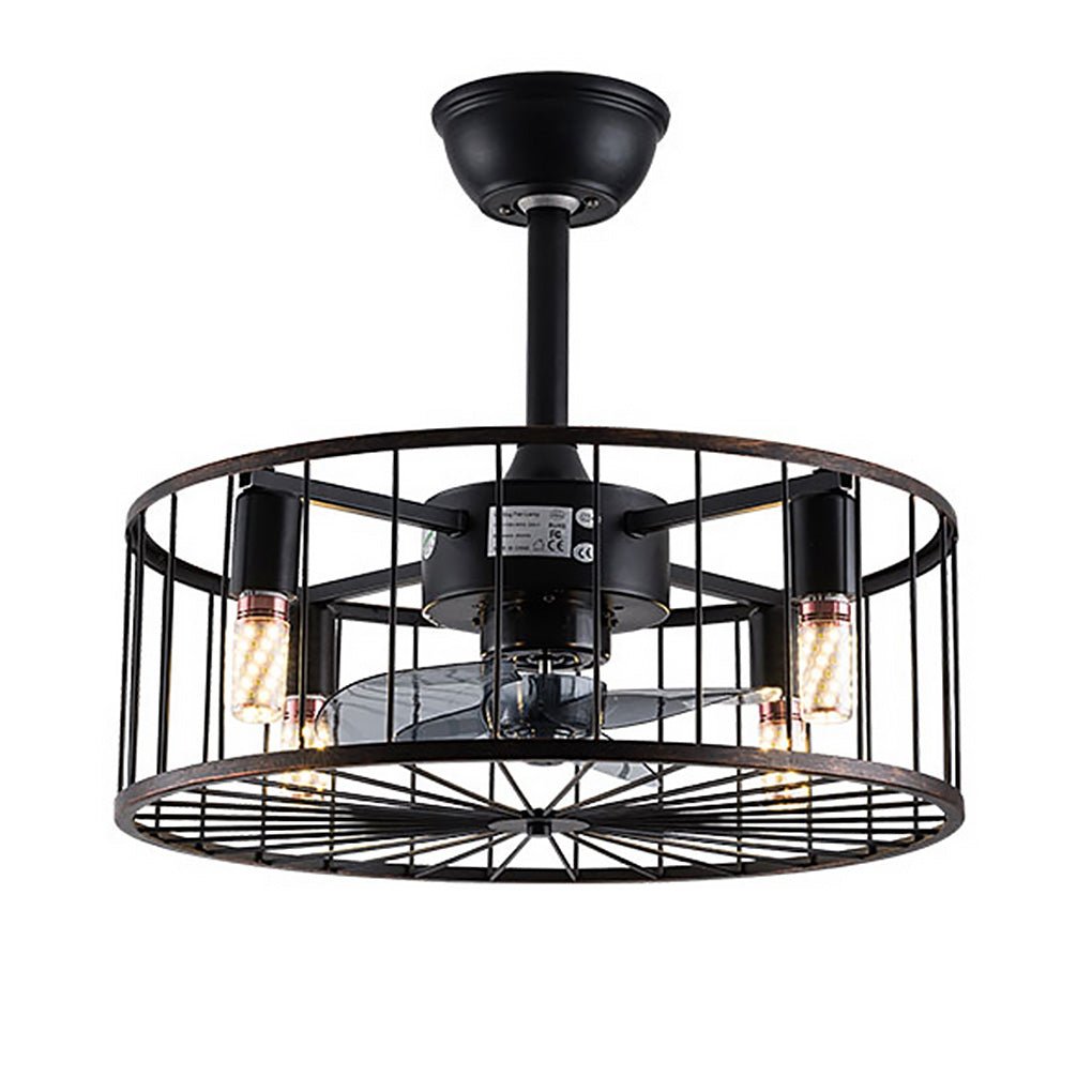 Retro Industrial Timing Three-speed Wind Regulation Mute Cage Ceiling Fan Lamp - Dazuma