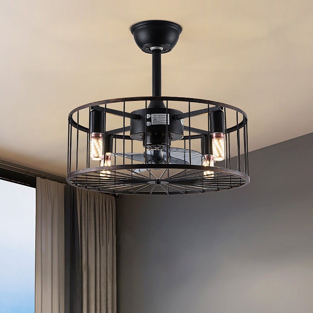 Retro Industrial Timing Three - speed Wind Regulation Mute Cage Bladeless Ceiling Fan Lamp