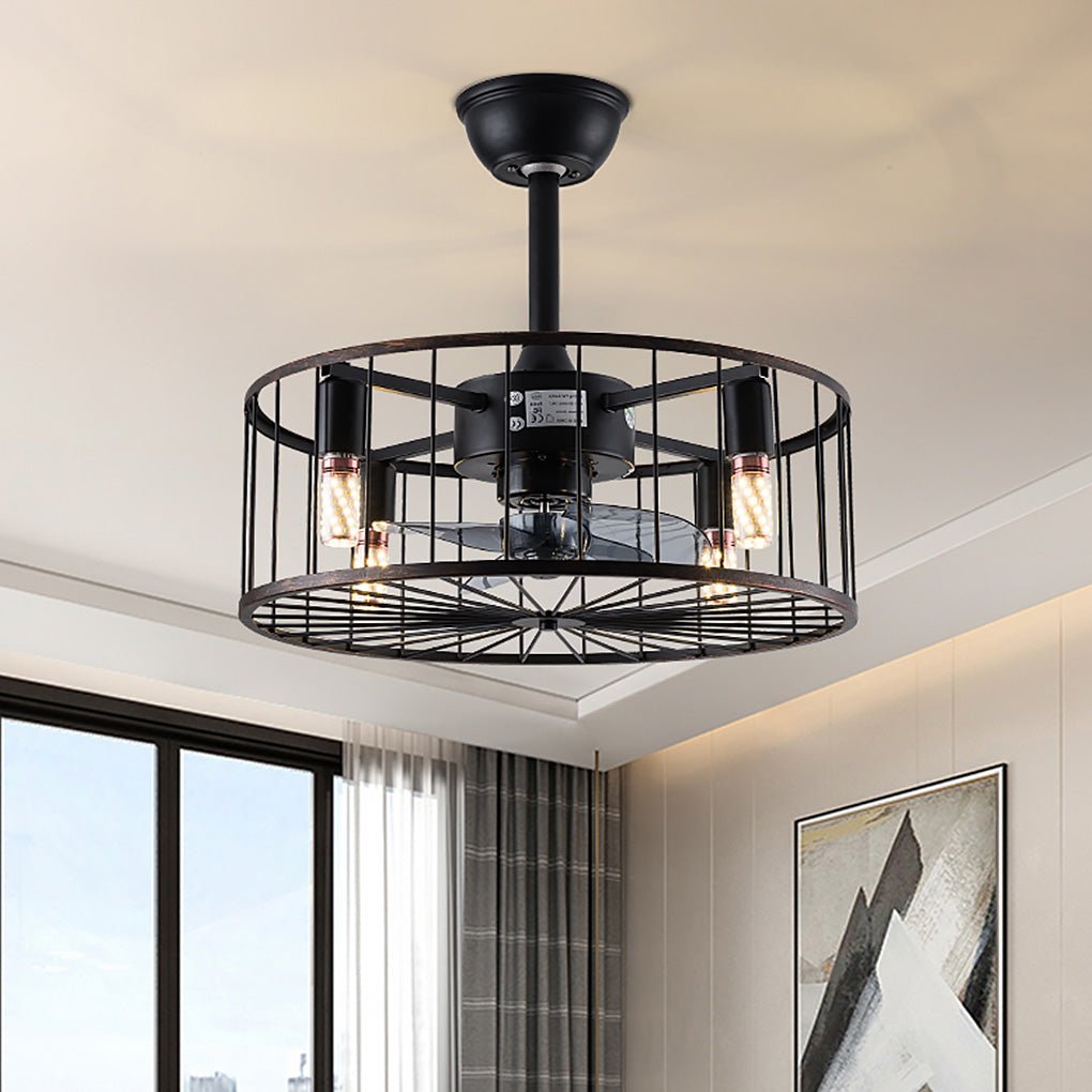 Retro Industrial Timing Three - speed Wind Regulation Mute Cage Bladeless Ceiling Fan Lamp