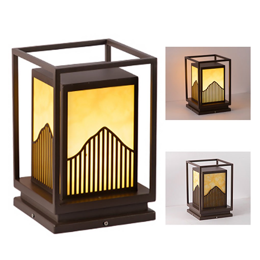 Elegant Square Outdoor Garden Light with Mountain Scene Shade