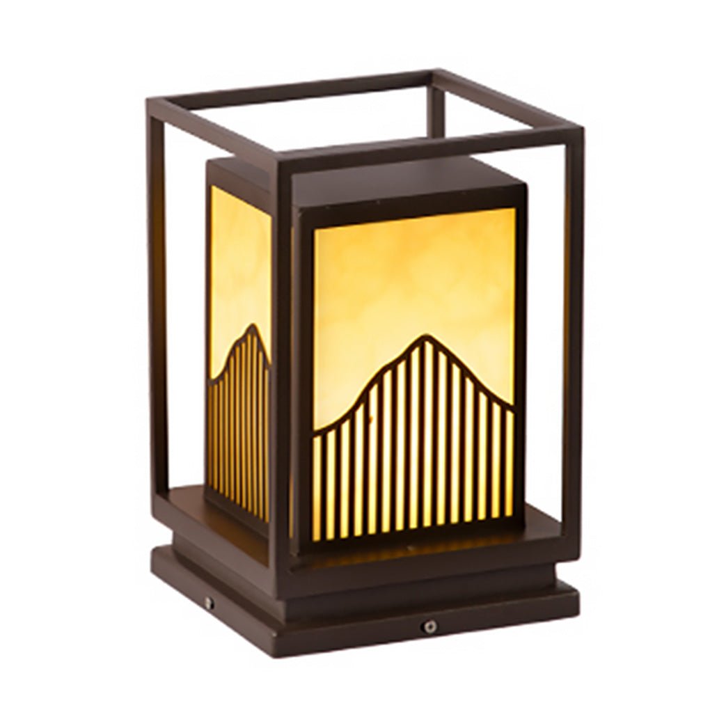 Elegant Square Outdoor Garden Light with Mountain Scene Shade