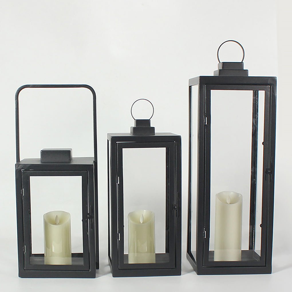 Retro Wrought Iron Glass Candle Holder Outdoor Windproof Portable Lamp - Dazuma