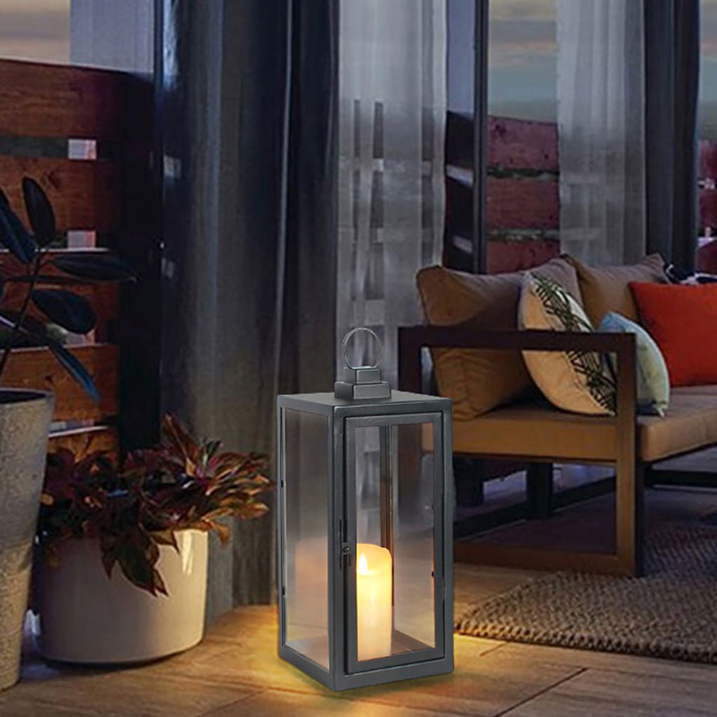 Retro Wrought Iron Glass Candle Holder Outdoor Windproof Portable Lamp - Dazuma