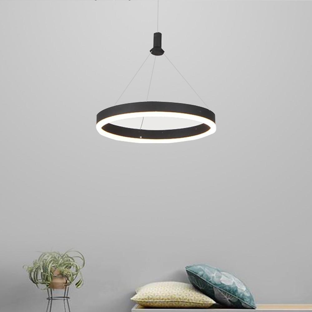 Ring metal chandelier shown on a white background with a black outer frame and integrated circular LED light.