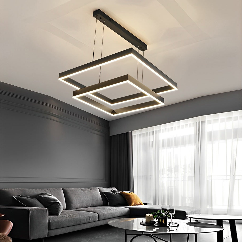 Ring square chandelier providing elegant illumination for a contemporary study.