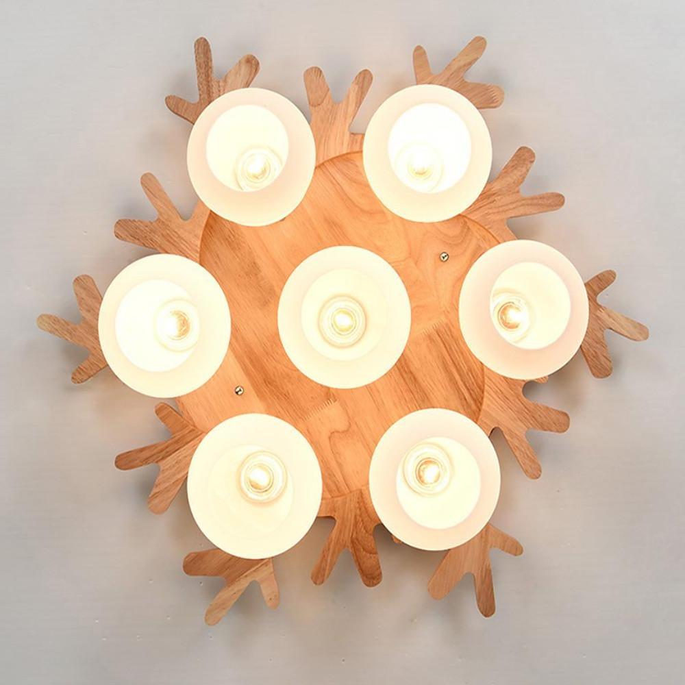 Globes Cluster Modern Wood Glass LED Flush Mount Ceiling Lights for Bedroom