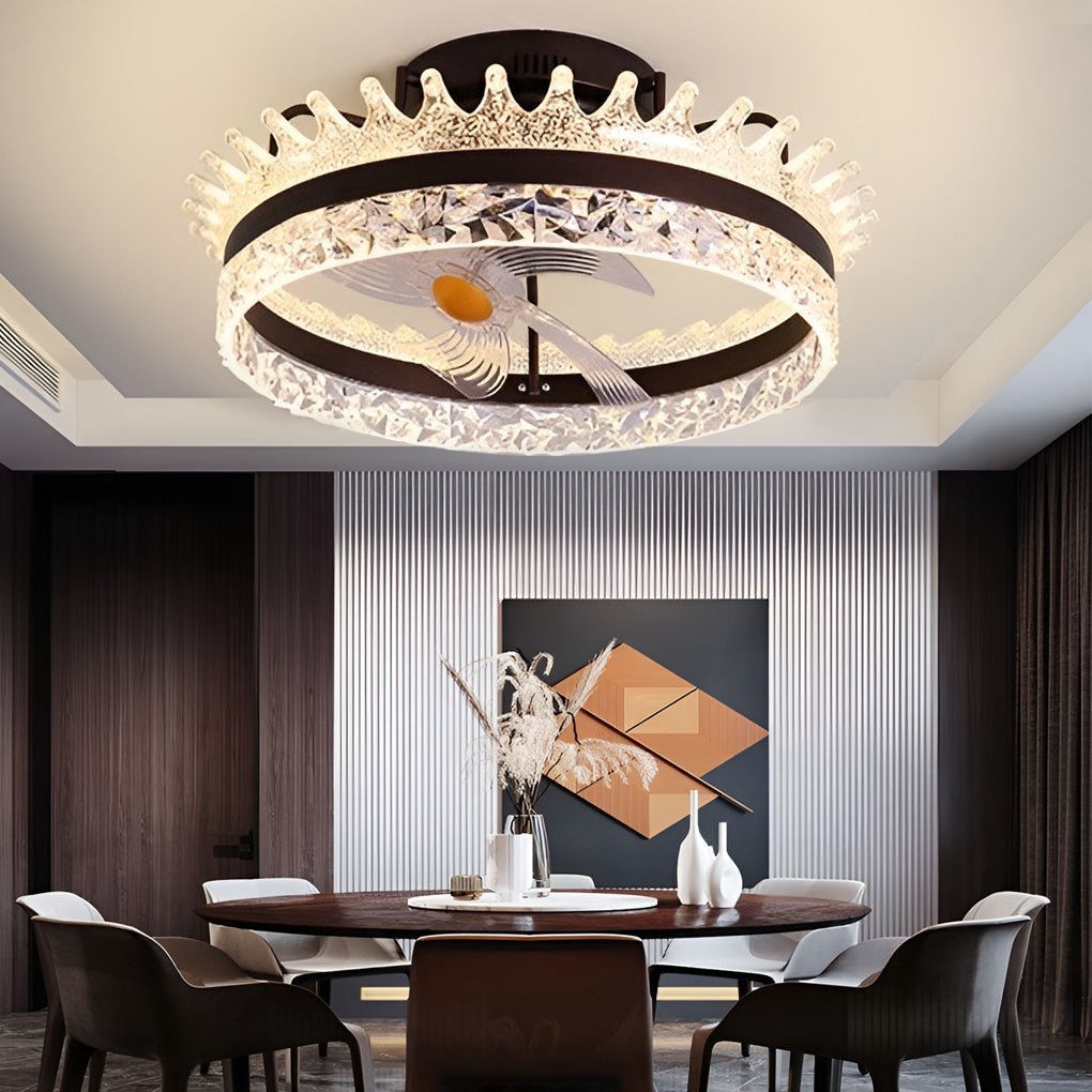 Round 360° Rotating Dimmable LED Silent Ceiling Fan Light with Remote Control