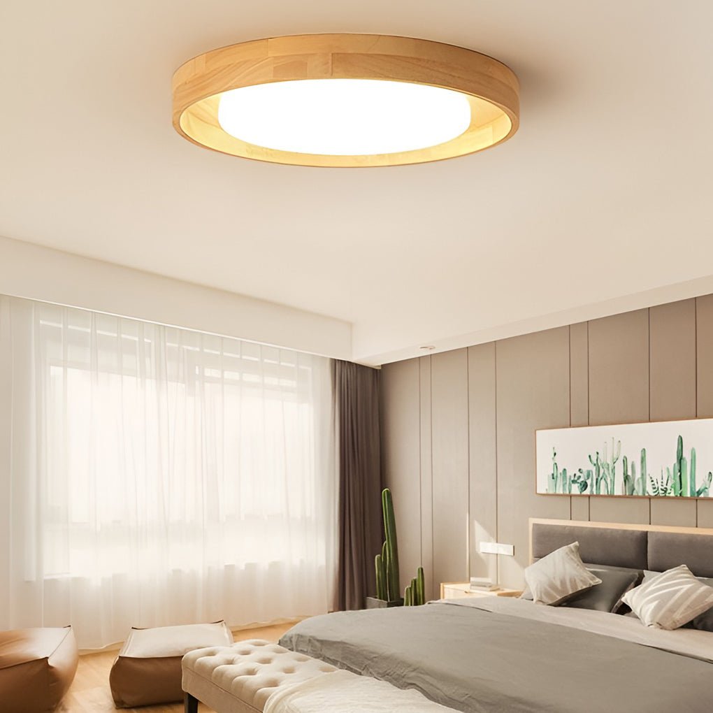 Round Dimmable LED Wooden Nordic Ceiling Lights Fixture Flush Mount Ceiling Lamp - Dazuma
