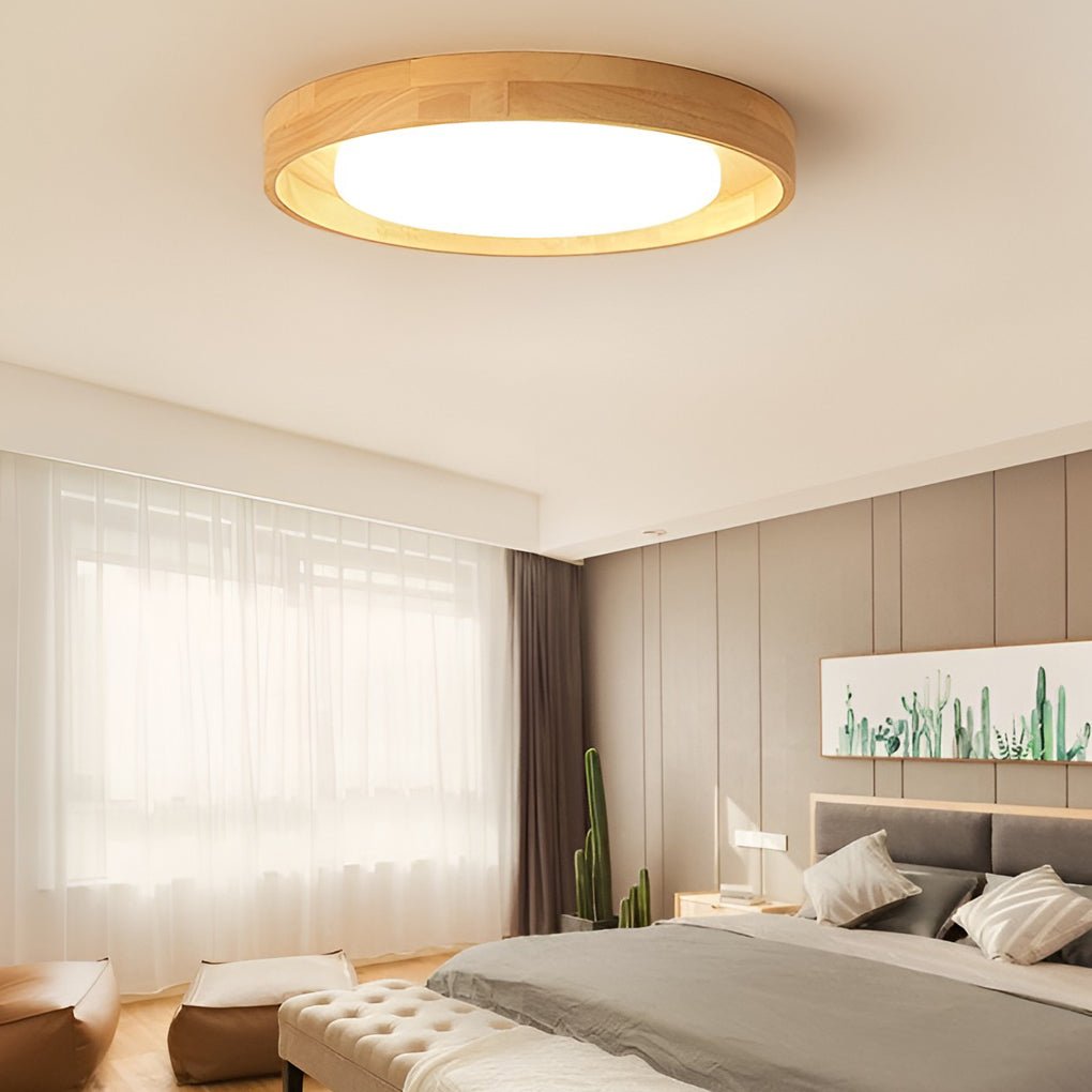 Round Dimmable LED Wooden Nordic Ceiling Lights Fixture Flush Mount ...