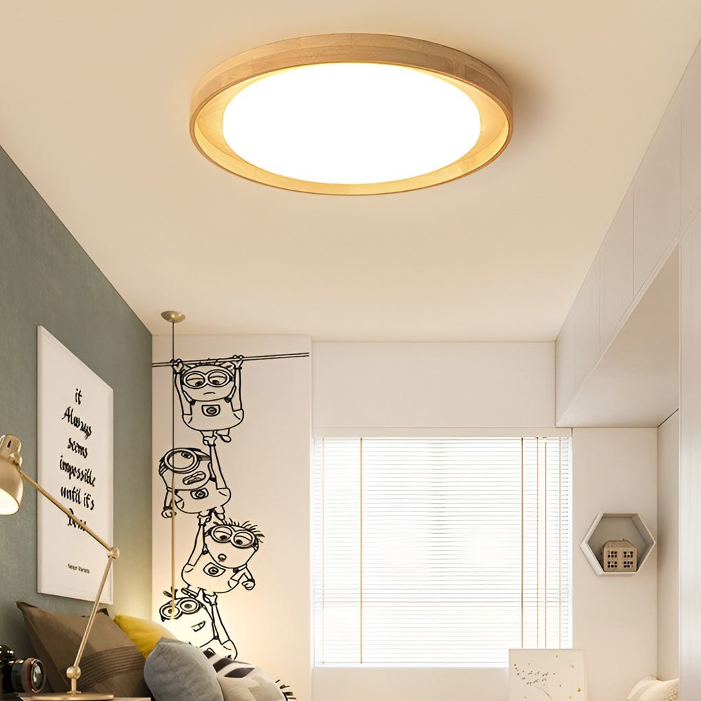 Round Dimmable LED Wooden Nordic Ceiling Lights Fixture Flush Mount Ceiling Lamp - Dazuma