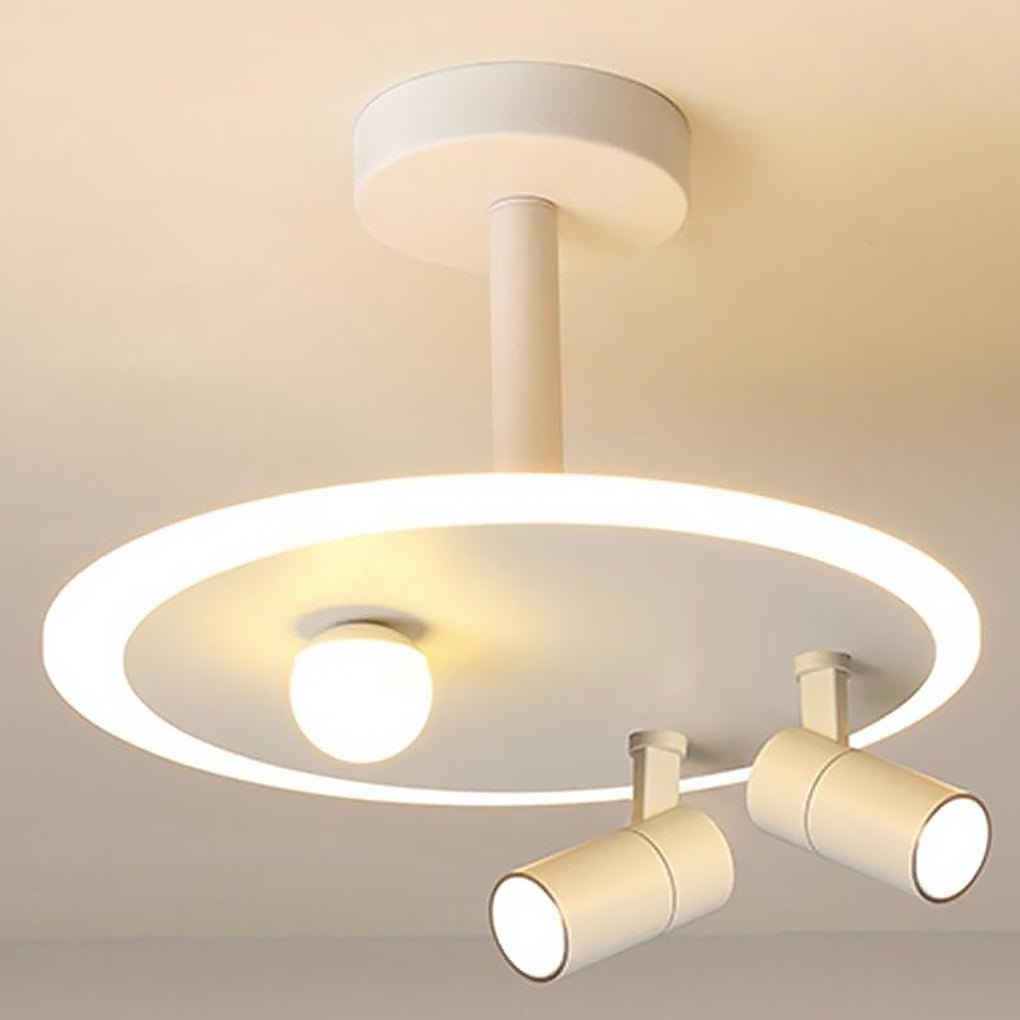 Round Dimmable Semi Flush Mount Lighting with LED Bulb and 2 Spotlights - Dazuma