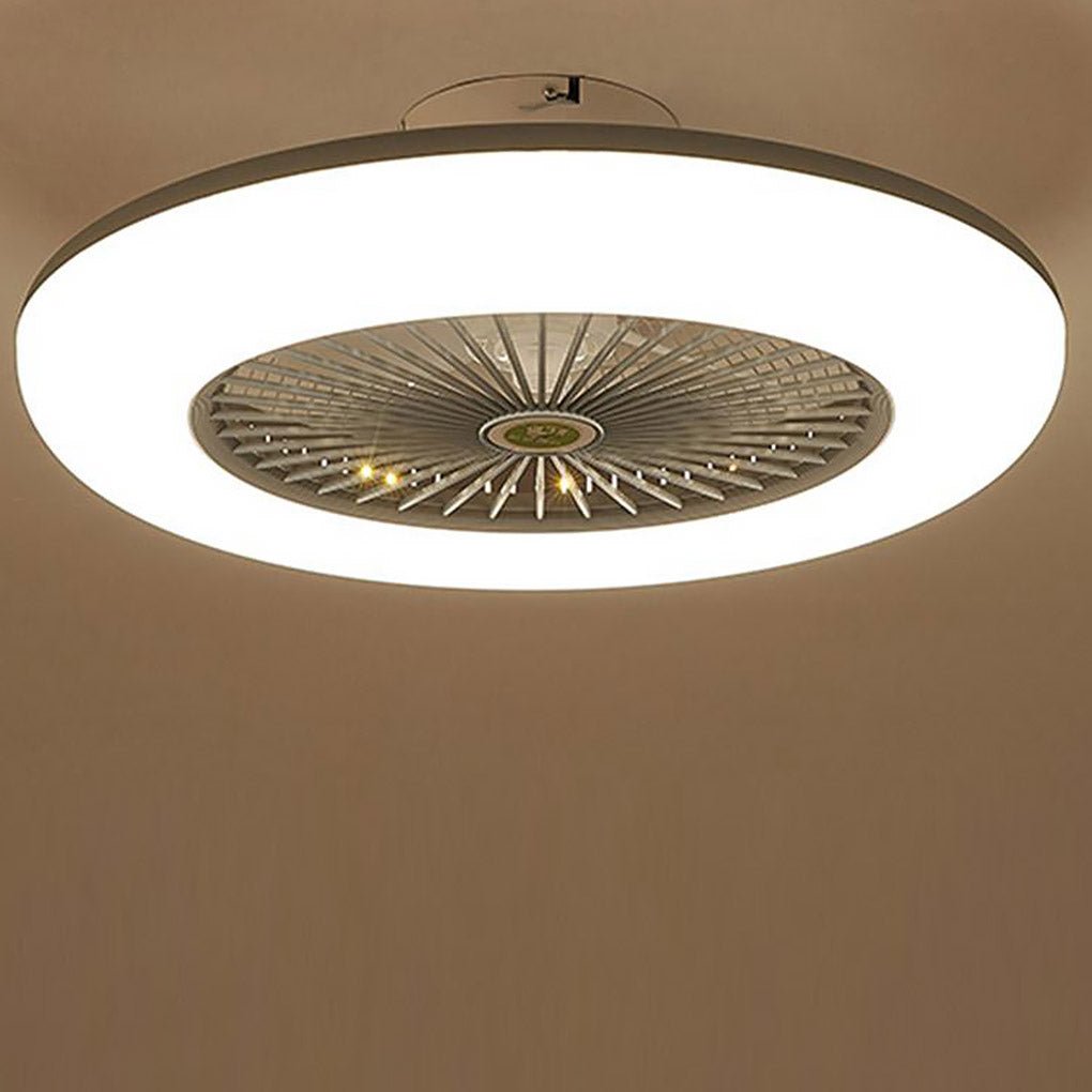 Round Flush Mount Remote Controlled Ceiling Fans with LED Lights - Dazuma