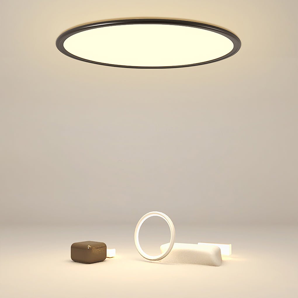 Close-up of round LED ceiling light edge and frame detail