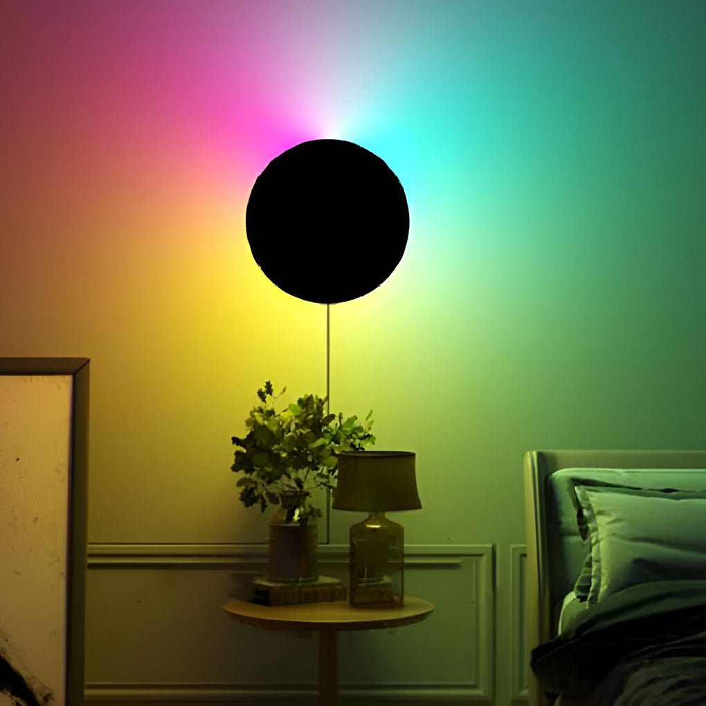 Round Remote Control RGB LED Black Modern Sconces Wall Lamp Wall Light - Dazuma
